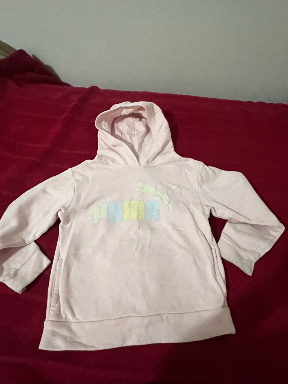 Puma Light Pink Girls' Hoodie with Pastel Multicolor Logo